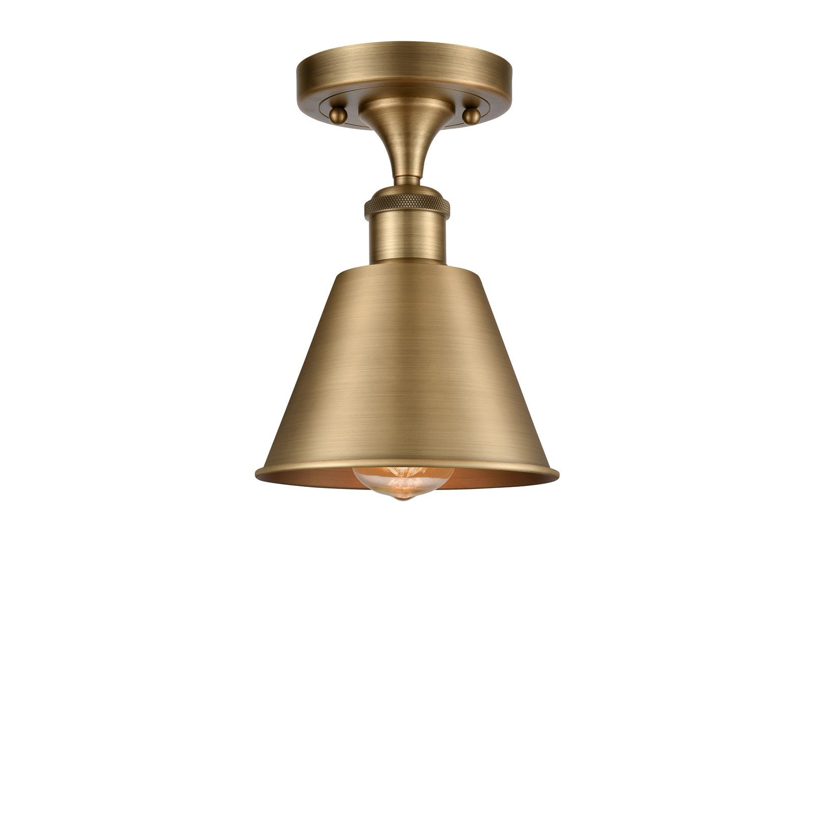 Innovations Smithfield 6.5in 1-Light Semi-Flush Mount | Industrial Farmhouse Brushed Brass Steel and Brushed Brass Metal Shade | Model 616-1F-BB-M8-BB