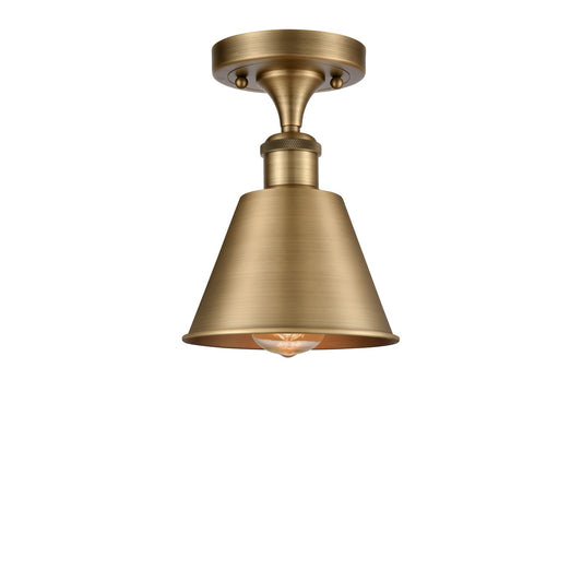 Innovations Smithfield 6.5in 1-Light Semi-Flush Mount | Industrial Farmhouse Brushed Brass Steel and Brushed Brass Metal Shade | Model 616-1F-BB-M8-BB