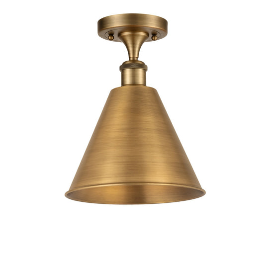 Innovations Berkshire 12in 1-Light Semi-Flush Mount | Industrial Brushed Brass Steel and Cast Brass Cone Shade | Damp-Rated | Model 616-1F-BB-MBC-12-BB