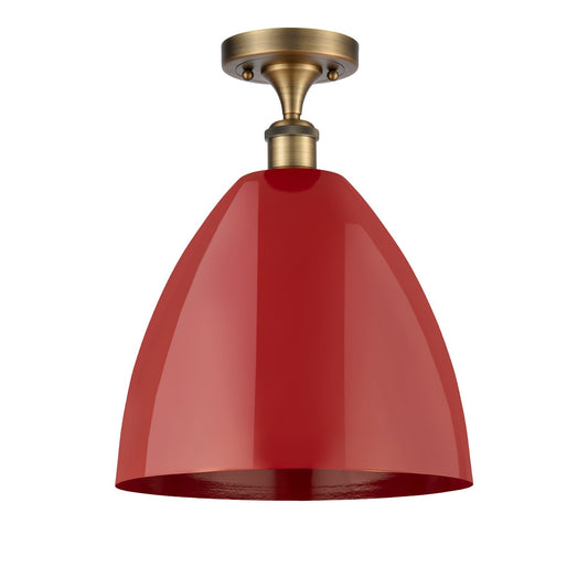 Innovations Plymouth 12in 1-Light Semi-Flush Mount | Industrial Farmhouse Brushed Brass and Matte Red Metal | Hallway & | Model 616-1F-BB-MBD-12-RD