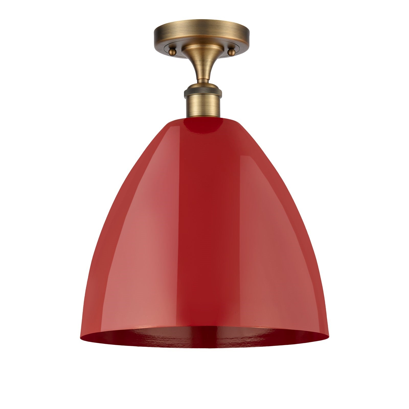 Innovations Plymouth 12in 1-Light Semi-Flush Mount | Industrial Farmhouse Brushed Brass and Matte Red Metal | Hallway & | Model 616-1F-BB-MBD-12-RD