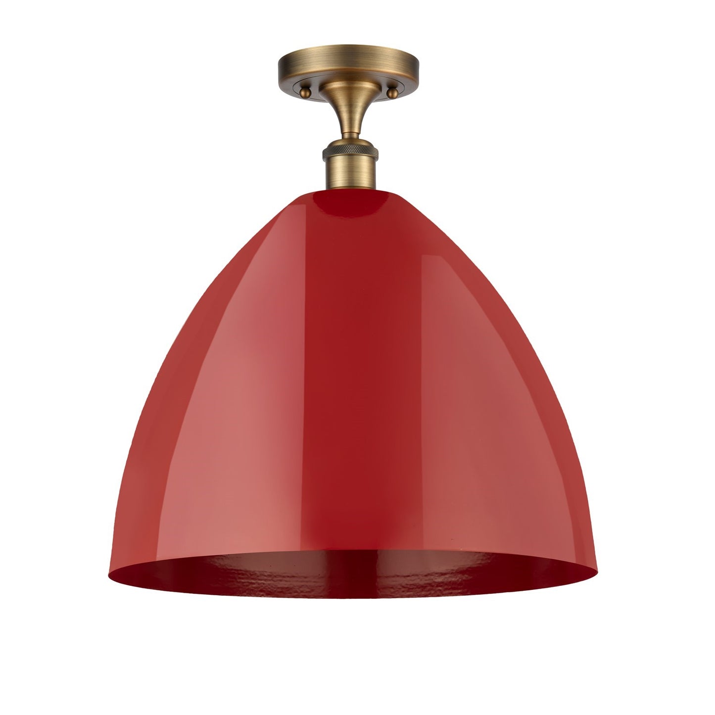 Innovations Plymouth 16in 1-Light Semi-Flush Mount | Industrial Farmhouse Brushed Brass Steel and Matte Red Metal Shade | Model 616-1F-BB-MBD-16-RD