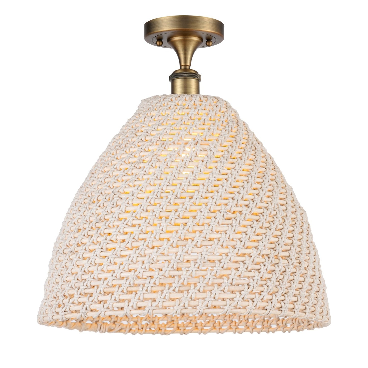 Innovations Bristol Natural 16in 1-Light Semi-Flush Mount | Farmhouse Brushed Brass Steel and Natural Fiber Dome | Entryway & | Model 616-1F-BB-NBD-16-NAT