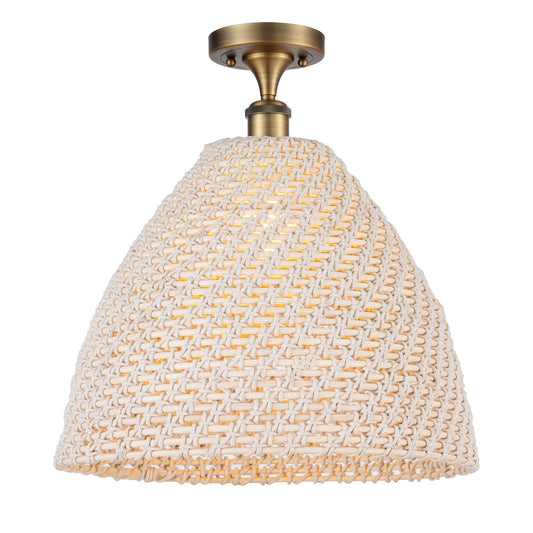 Innovations Bristol Natural 16in 1-Light Semi-Flush Mount | Farmhouse Brushed Brass Steel and Natural Fiber Dome | Entryway & | Model 616-1F-BB-NBD-16-NAT