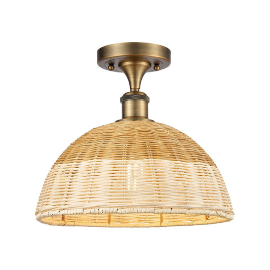 Innovations Lighting Bristol Natural II 12in 1-Light Semi-Flush Mount | Industrial Brushed Brass Steel and Natural Fiber | Model 616-1F-BB-NBD2-12-NAT