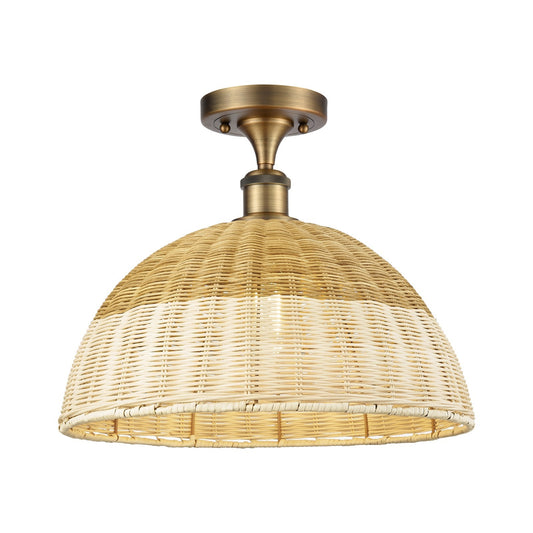 Innovations Lighting Bristol Natural II 16in 1-Light Semi-Flush Mount | Industrial Brushed Brass Steel and Natural Fiber | Model 616-1F-BB-NBD2-16-NAT