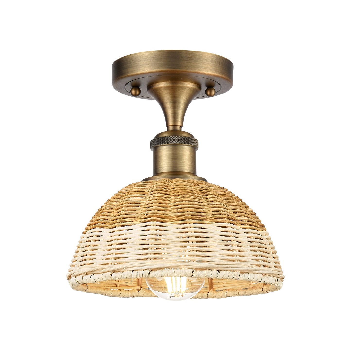 Innovations Lighting Bristol Natural II 7.5in 1-Light Semi-Flush Mount | Industrial Brushed Brass and Natural Fiber Dome | Model 616-1F-BB-NBD2-75-NAT