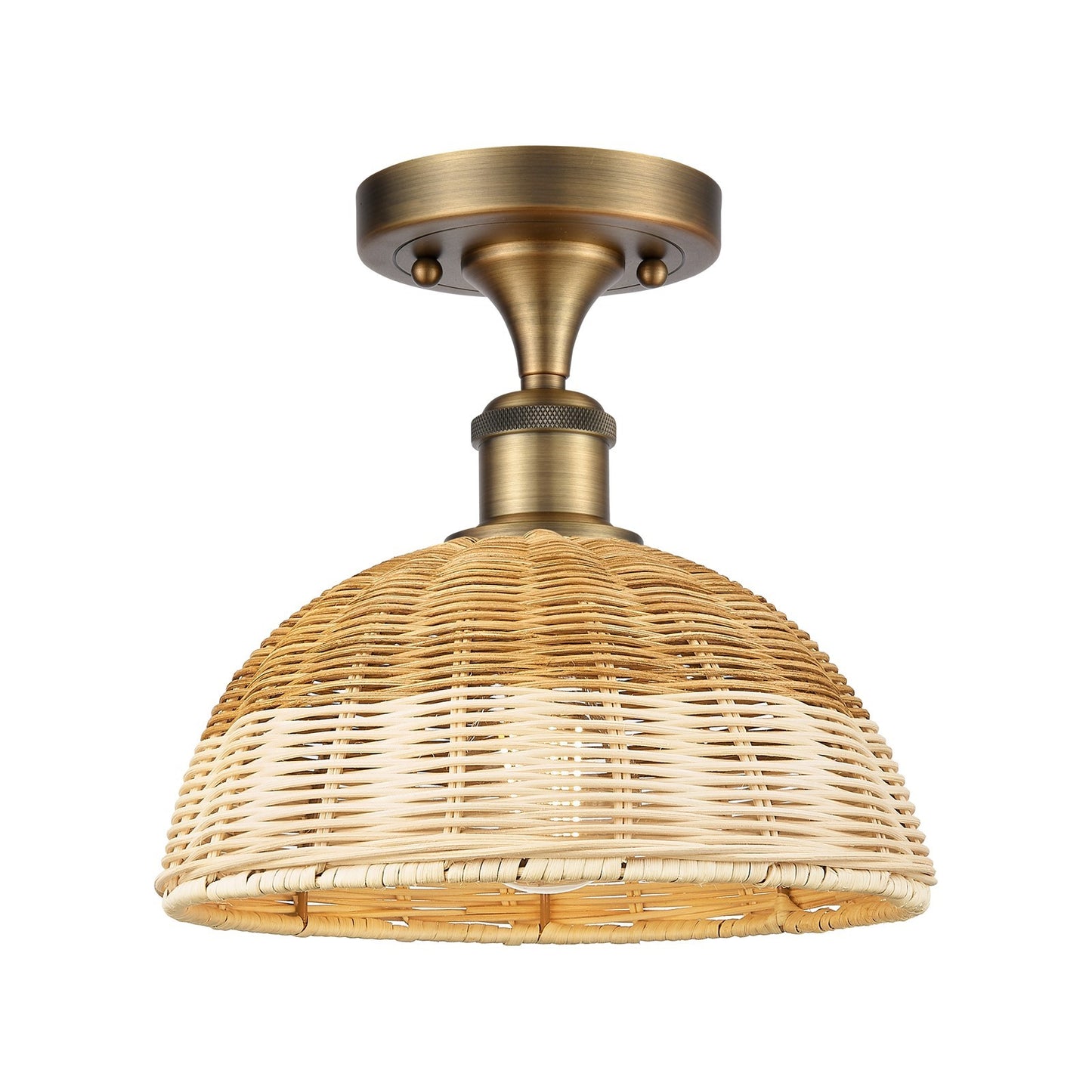 Innovations Bristol Natural II 9in 1-Light Semi-Flush Mount | Industrial Brushed Brass Steel and Natural Fiber Dome Shade | Model 616-1F-BB-NBD2-9-NAT