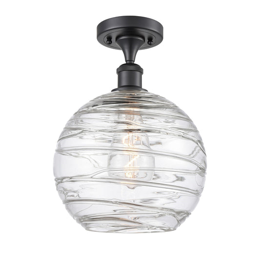 Innovations Athens Deco Swirl 10in 1-Light Semi-Flush Mount | Industrial Matte Black Steel and Clear Deco Swirl Glass | Model 616-1F-BK-G1213-10CL