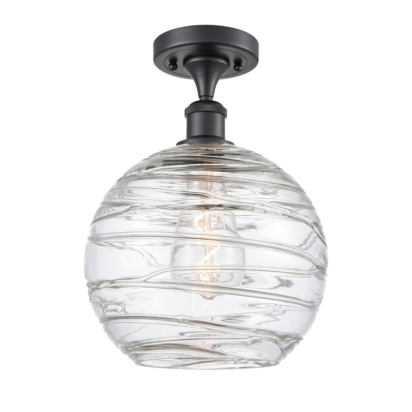 Innovations Athens Deco Swirl 10in 1-Light Semi-Flush Mount | Industrial Matte Black Steel and Clear Deco Swirl Glass | Model 616-1F-BK-G1213-10CL