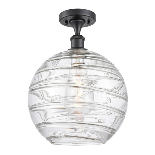 Innovations Athens Deco Swirl 12in 1-Light Semi-Flush Mount | Industrial Matte Black Steel and Clear Glass | Entryway & | Model 616-1F-BK-G1213-12CL