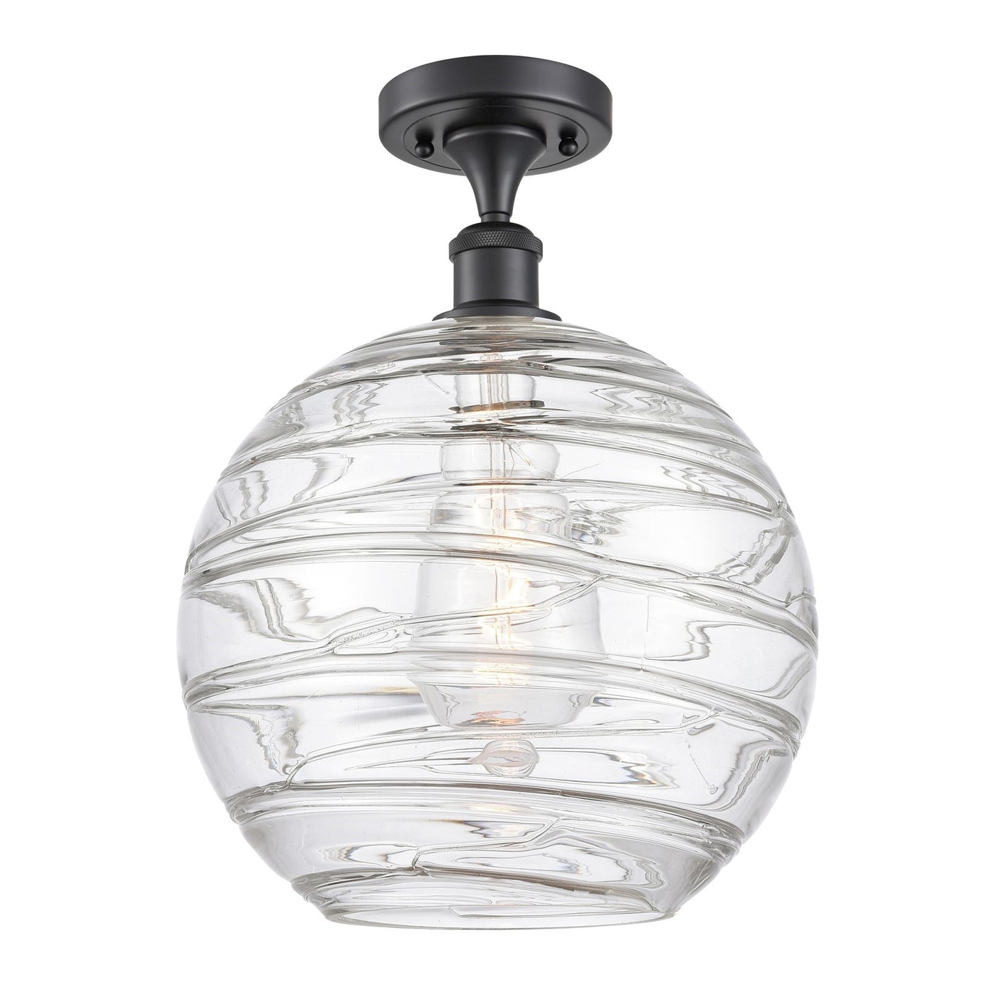 Innovations Athens Deco Swirl 12in 1-Light Semi-Flush Mount | Industrial Matte Black Steel and Clear Glass | Entryway & | Model 616-1F-BK-G1213-12CL
