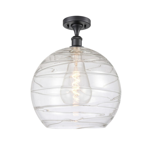 Innovations Athens Deco Swirl 14in 1-Light Semi-Flush Mount | Industrial Matte Black Steel and Clear Deco Swirl Glass | Model 616-1F-BK-G1213-14CL