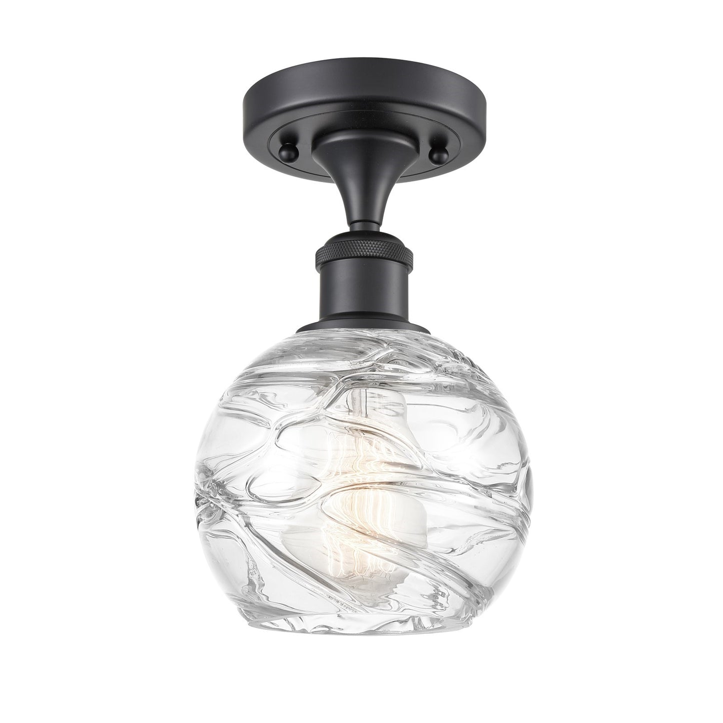 Innovations Athens Deco Swirl 6in 1-Light Semi-Flush Mount | Industrial Matte Black Steel and Clear Deco Swirl Glass | Model 616-1F-BK-G1213-6CL