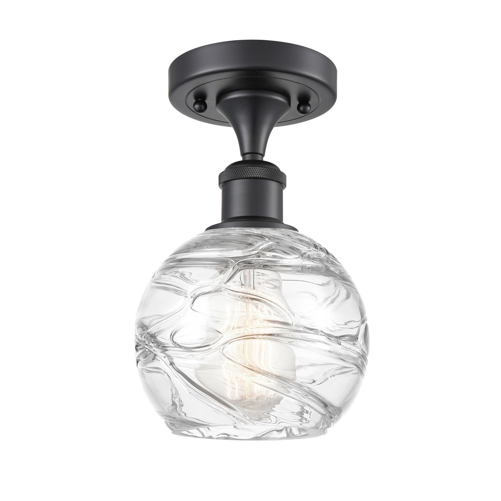 Innovations Athens Deco Swirl 6in 1-Light Semi-Flush Mount | Industrial Matte Black Steel and Clear Deco Swirl Glass | Model 616-1F-BK-G1213-6CL
