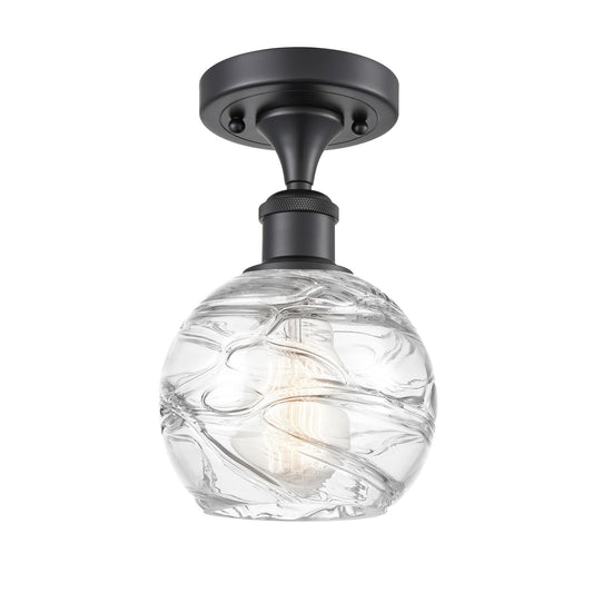 Innovations Athens Deco Swirl 6in 1-Light Semi-Flush Mount | Industrial Matte Black Steel and Clear Deco Swirl Glass | Model 616-1F-BK-G1213-6CL