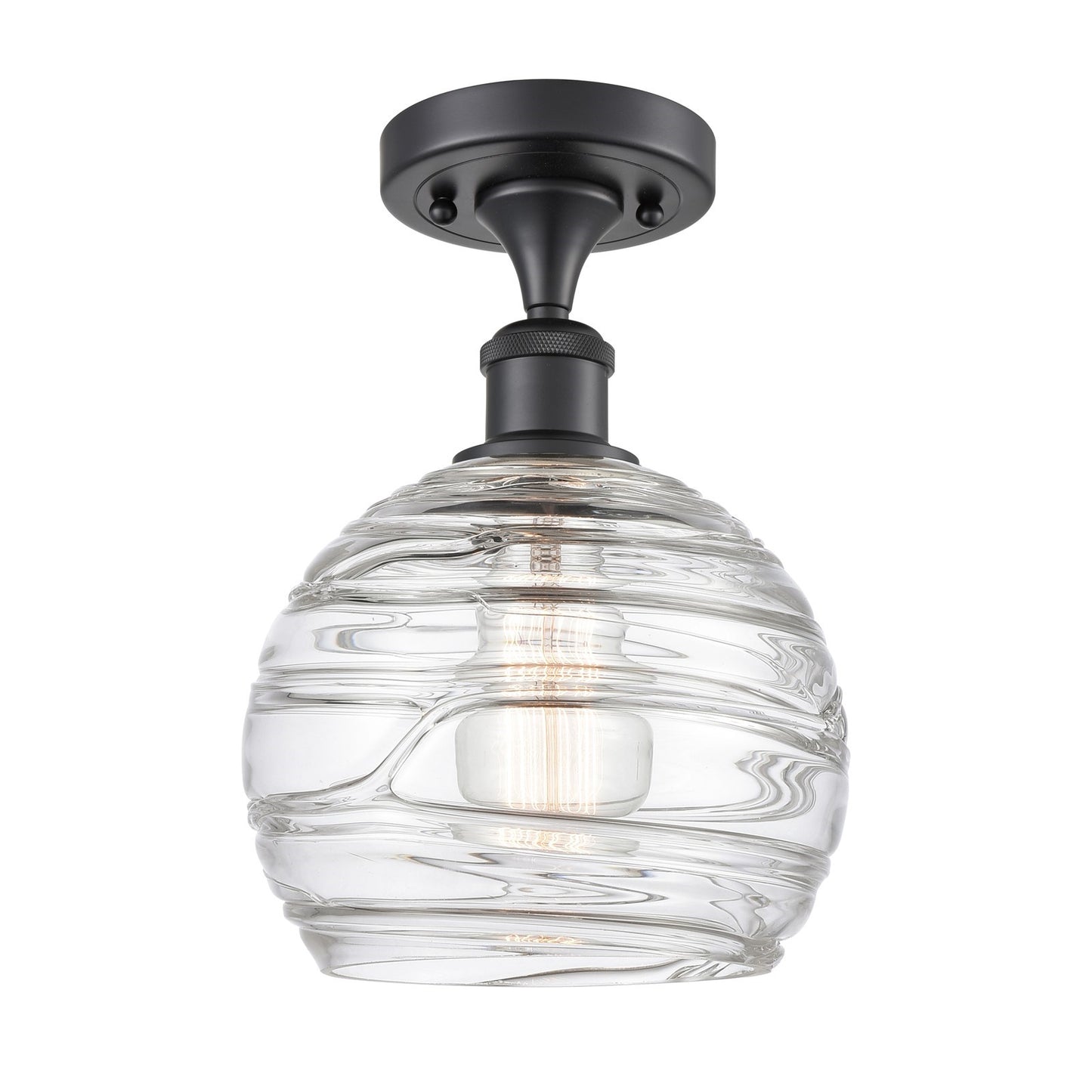 Innovations Athens Deco Swirl 8in 1-Light Semi-Flush Mount | Industrial Matte Black Steel and Clear Deco Swirl Glass | Model 616-1F-BK-G1213-8CL