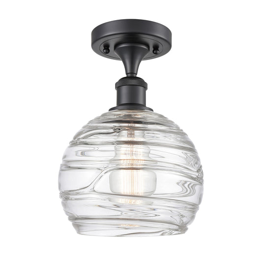 Innovations Athens Deco Swirl 8in 1-Light Semi-Flush Mount | Industrial Matte Black Steel and Clear Deco Swirl Glass | Model 616-1F-BK-G1213-8CL