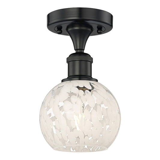 Innovations Edison 6in 1-Light Semi-Flush Mount | Modern Matte Black Steel and White Mouchette Glass | Entryway & Hallway | Model 616-1F-BK-G1216-6WM