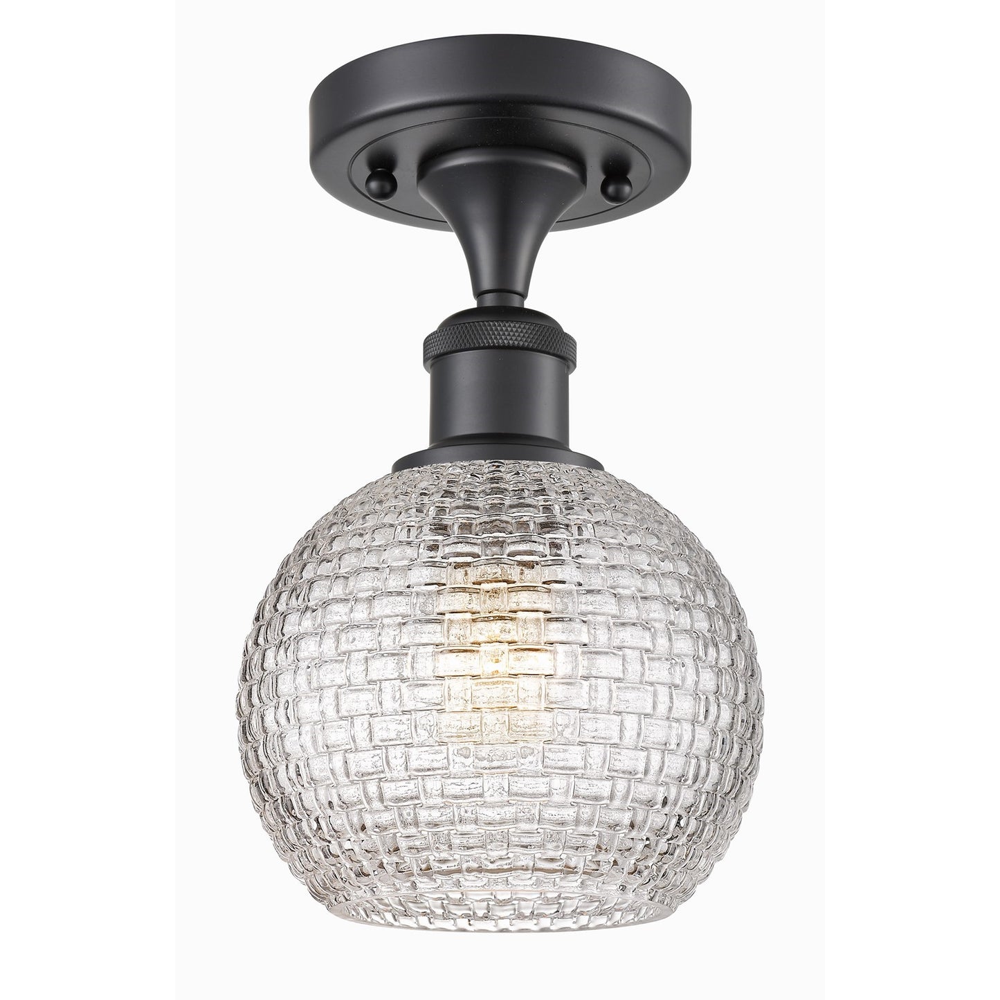 Innovations Athens 6in 1-Light Semi-Flush Mount | Modern Farmhouse Matte Black Steel and Clear Basket Weave Glass | Entryway & | Model 616-1F-BK-G122C-6CL