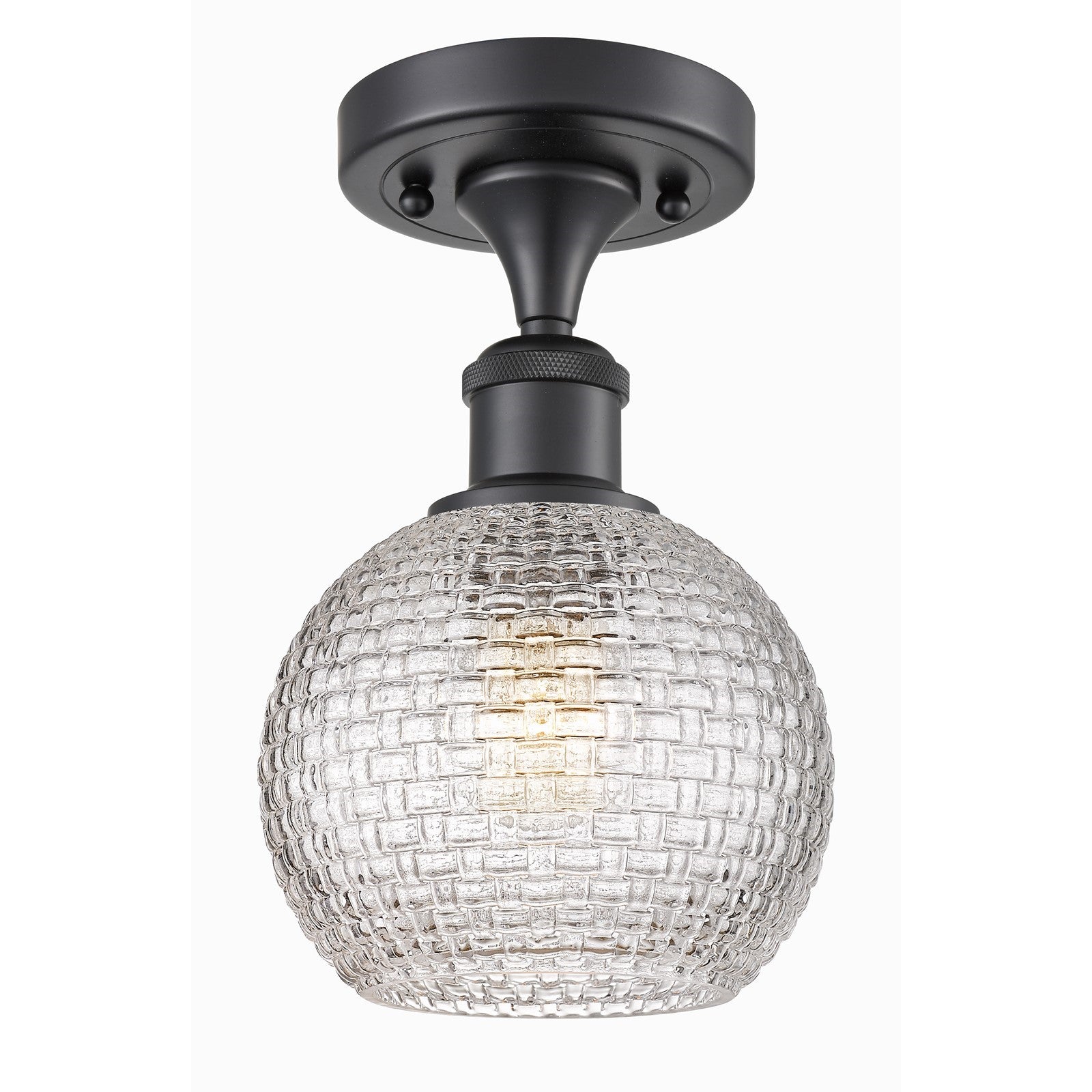 Innovations Athens 6in 1-Light Semi-Flush Mount | Modern Farmhouse Matte Black Steel and Clear Basket Weave Glass | Entryway & | Model 616-1F-BK-G122C-6CL