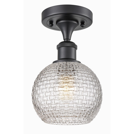 Innovations Athens 6in 1-Light Semi-Flush Mount | Modern Farmhouse Matte Black Steel and Clear Basket Weave Glass | Entryway & | Model 616-1F-BK-G122C-6CL