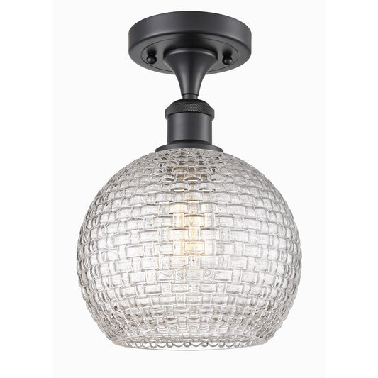 Innovations Athens 8in 1-Light Semi-Flush Mount | Modern Farmhouse Matte Black Steel and Clear Basket Weave Glass | Entryway & | Model 616-1F-BK-G122C-8CL