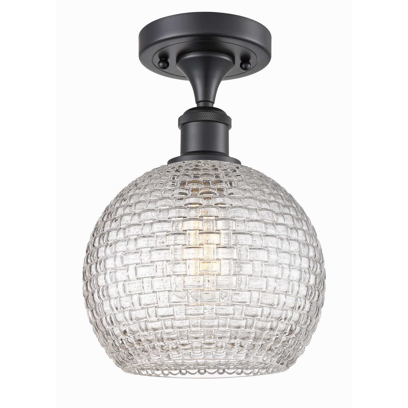 Innovations Athens 8in 1-Light Semi-Flush Mount | Modern Farmhouse Matte Black Steel and Clear Basket Weave Glass | Entryway & | Model 616-1F-BK-G122C-8CL