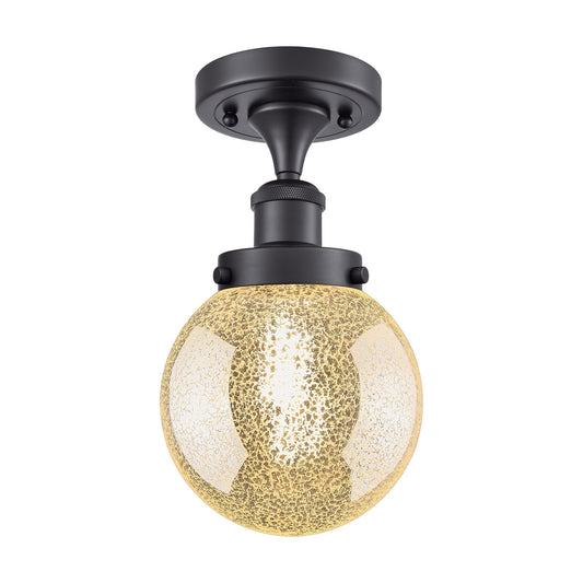 Innovations Beacon 6in 1-Light Semi-Flush Mount | Industrial Matte Black Steel and Mercury Ribbed Glass | Entryway & Hallway | 6 | Model 616-1F-BK-G208-6
