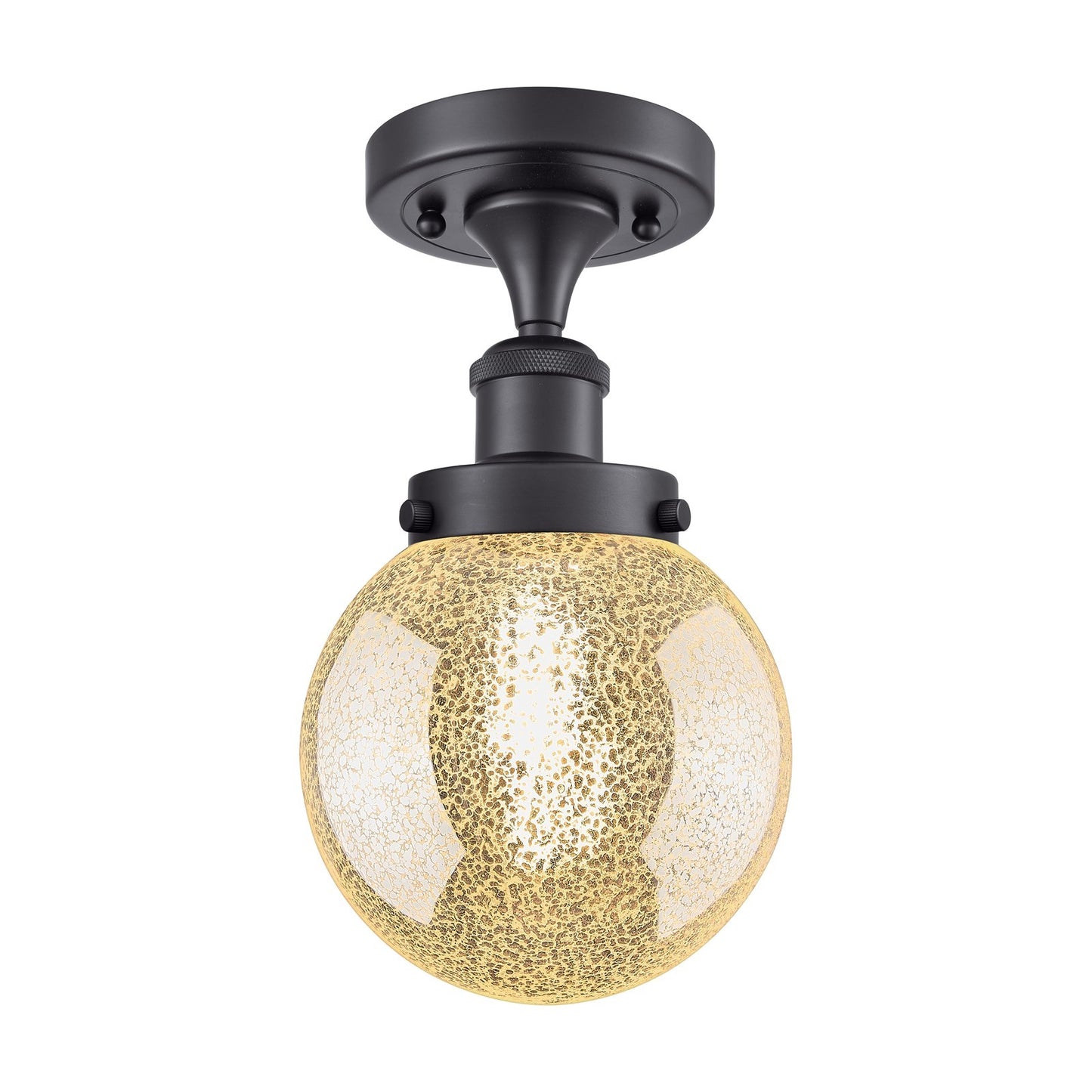 Innovations Beacon 6in 1-Light Semi-Flush Mount | Industrial Matte Black Steel and Mercury Ribbed Glass | Entryway & Hallway | 6 | Model 616-1F-BK-G208-6