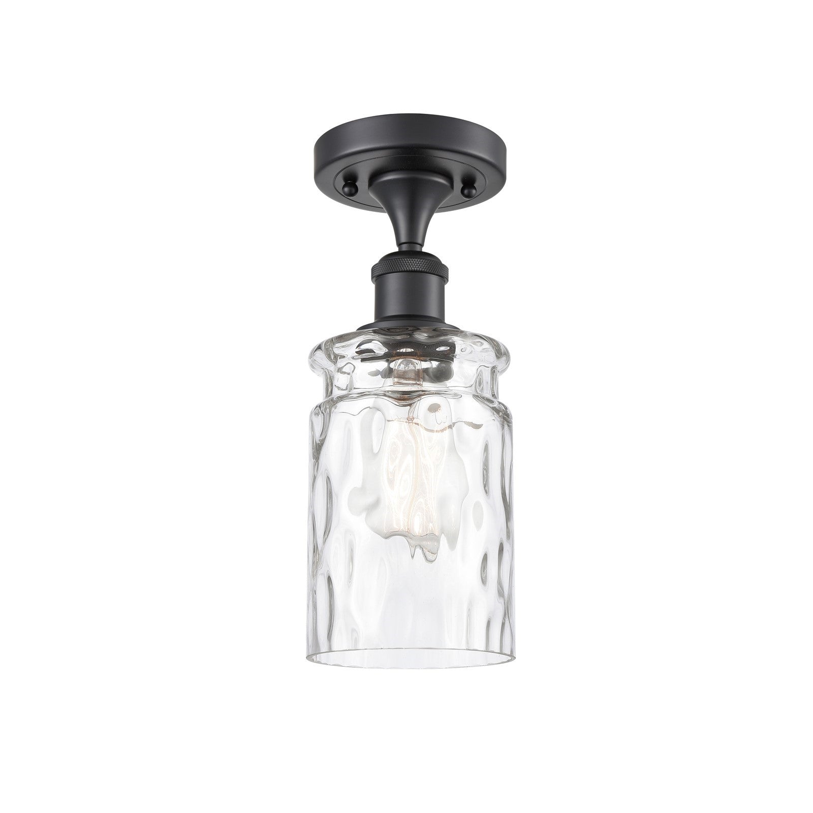 Innovations Candor 5in 1-Light Semi-Flush Mount | Industrial Matte Black Steel and Clear Waterglass Frosted Glass | Damp-Rated | Model 616-1F-BK-G352