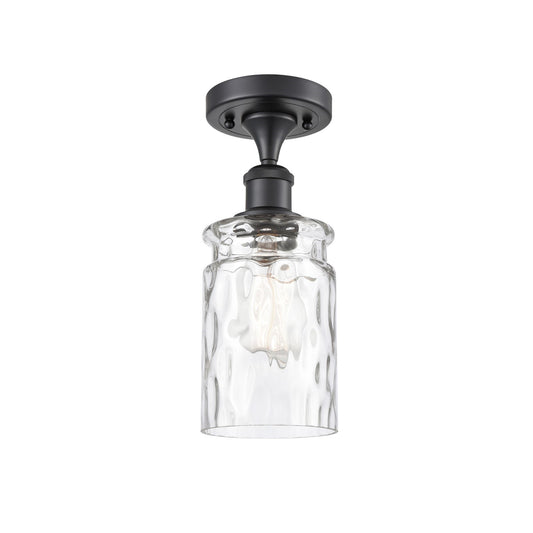 Innovations Candor 5in 1-Light Semi-Flush Mount | Industrial Matte Black Steel and Clear Waterglass Frosted Glass | Damp-Rated | Model 616-1F-BK-G352