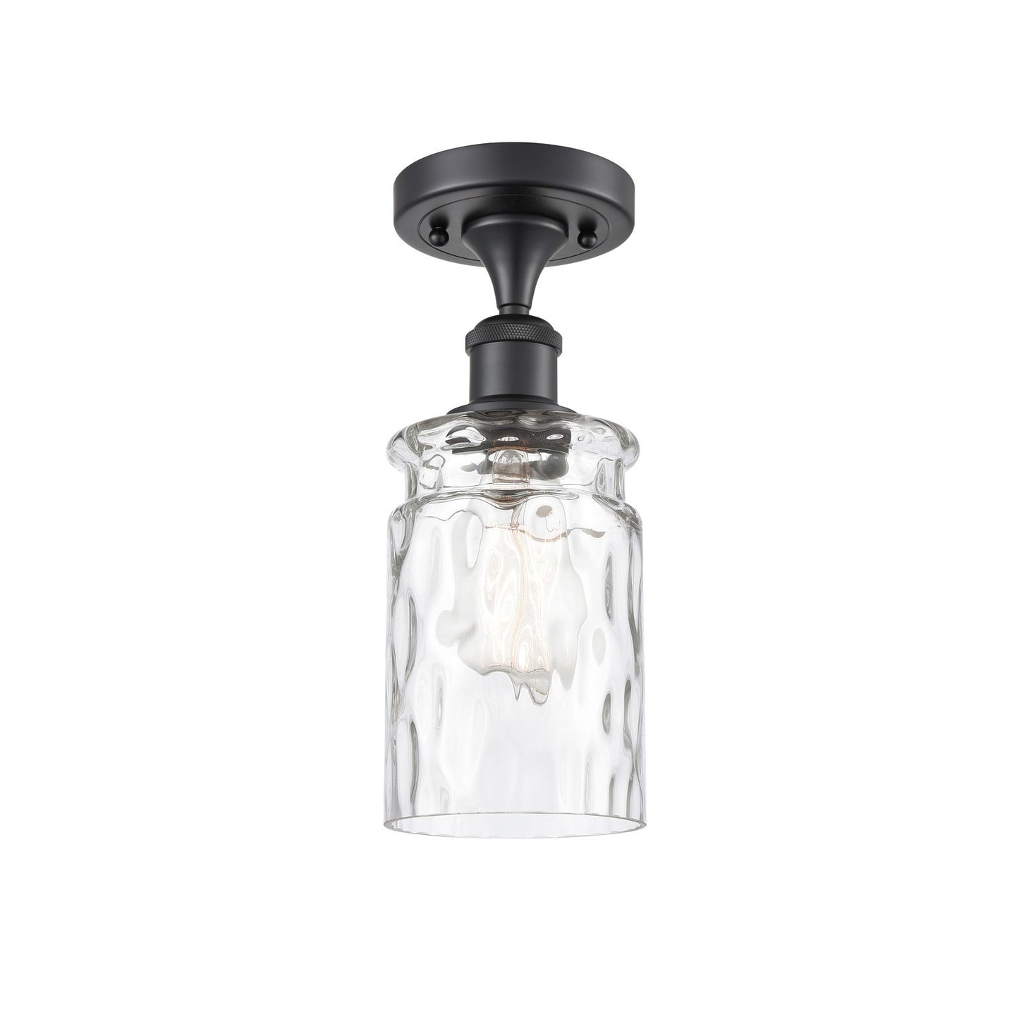 Innovations Candor 5in 1-Light Semi-Flush Mount | Industrial Matte Black Steel and Clear Waterglass Frosted Glass | Damp-Rated | Model 616-1F-BK-G352