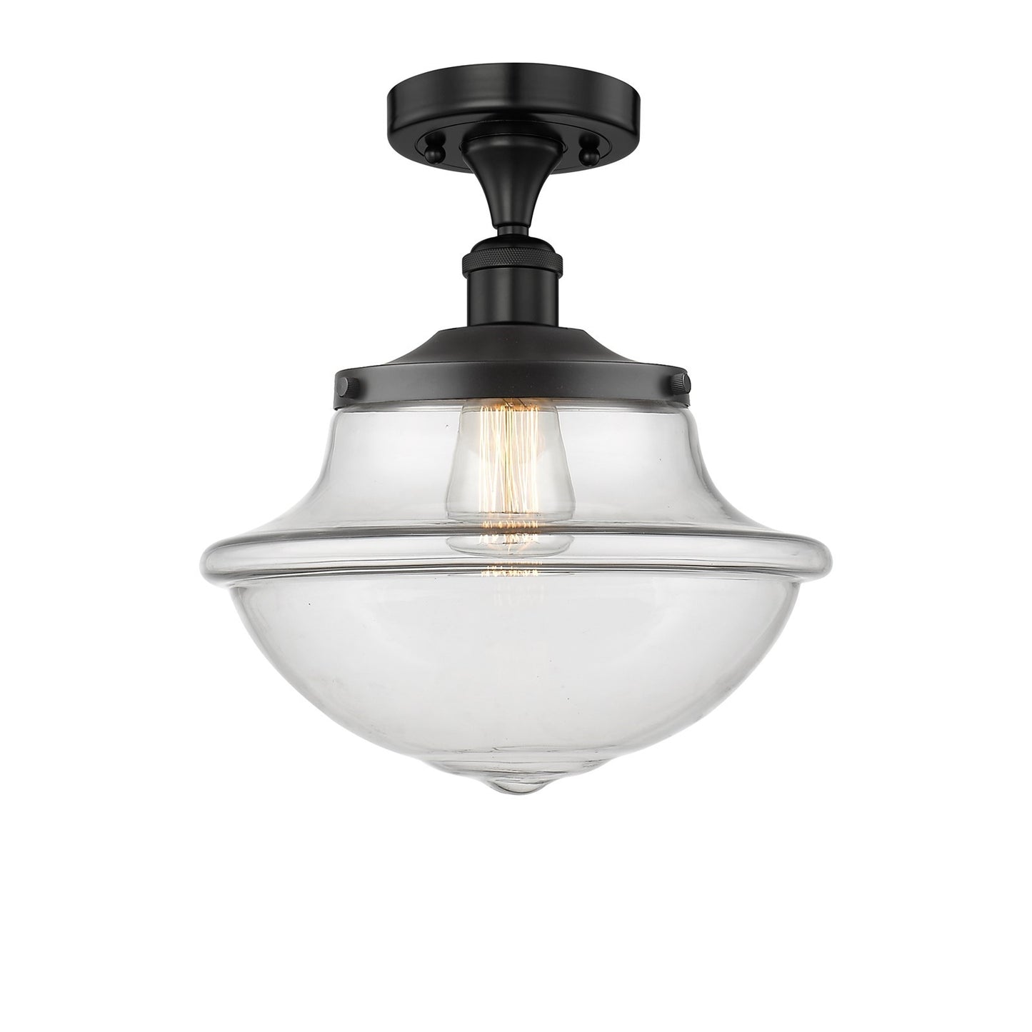 Innovations Oxford 12in 1-Light Semi-Flush Mount | Industrial Matte Black Steel and Clear Glass | Entryway & Hallway | 11.75 x | Model 616-1F-BK-G542