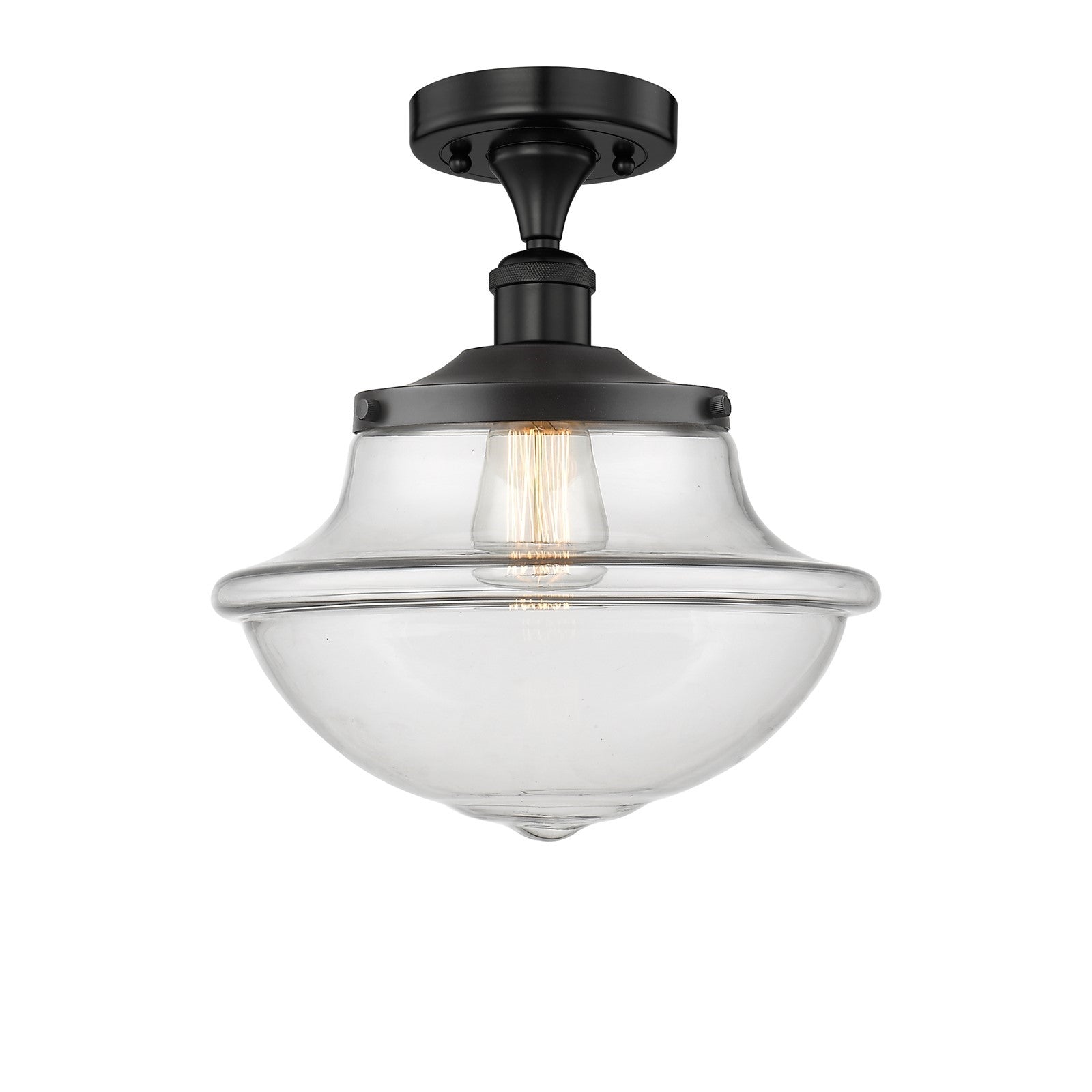 Innovations Oxford 12in 1-Light Semi-Flush Mount | Industrial Matte Black Steel and Clear Glass | Entryway & Hallway | 11.75 x | Model 616-1F-BK-G542