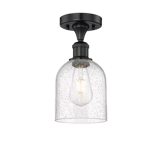Innovations Bella 6in 1-Light Semi-Flush Mount | Industrial Matte Black Steel and Seedy Glass | Kitchen & Hallway Accent | Model 616-1F-BK-G558-6SDY