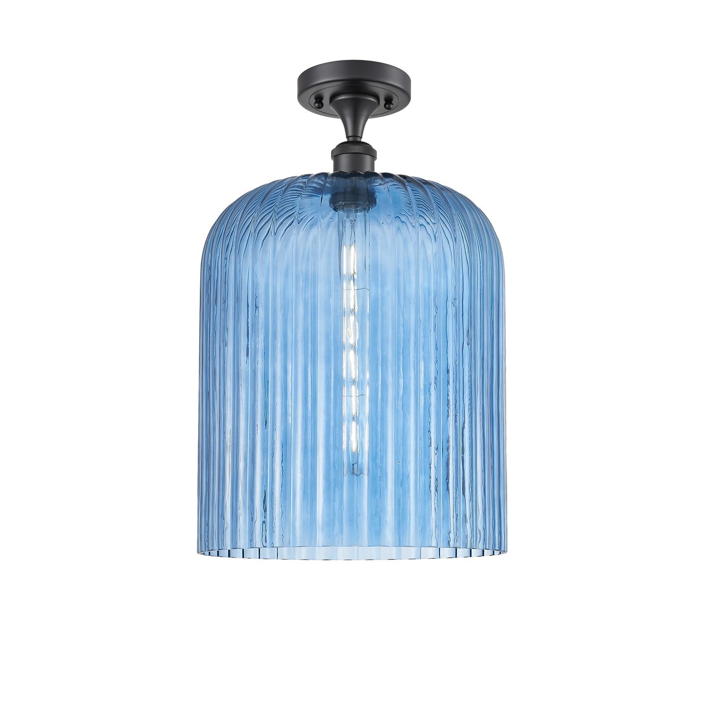 Innovations Bridal Veil 5in 1-Light Semi-Flush Mount | Industrial Matte Black Steel and Princess Blue Ribbed Glass | Bathroom | Model 616-1F-BK-G559-12BL