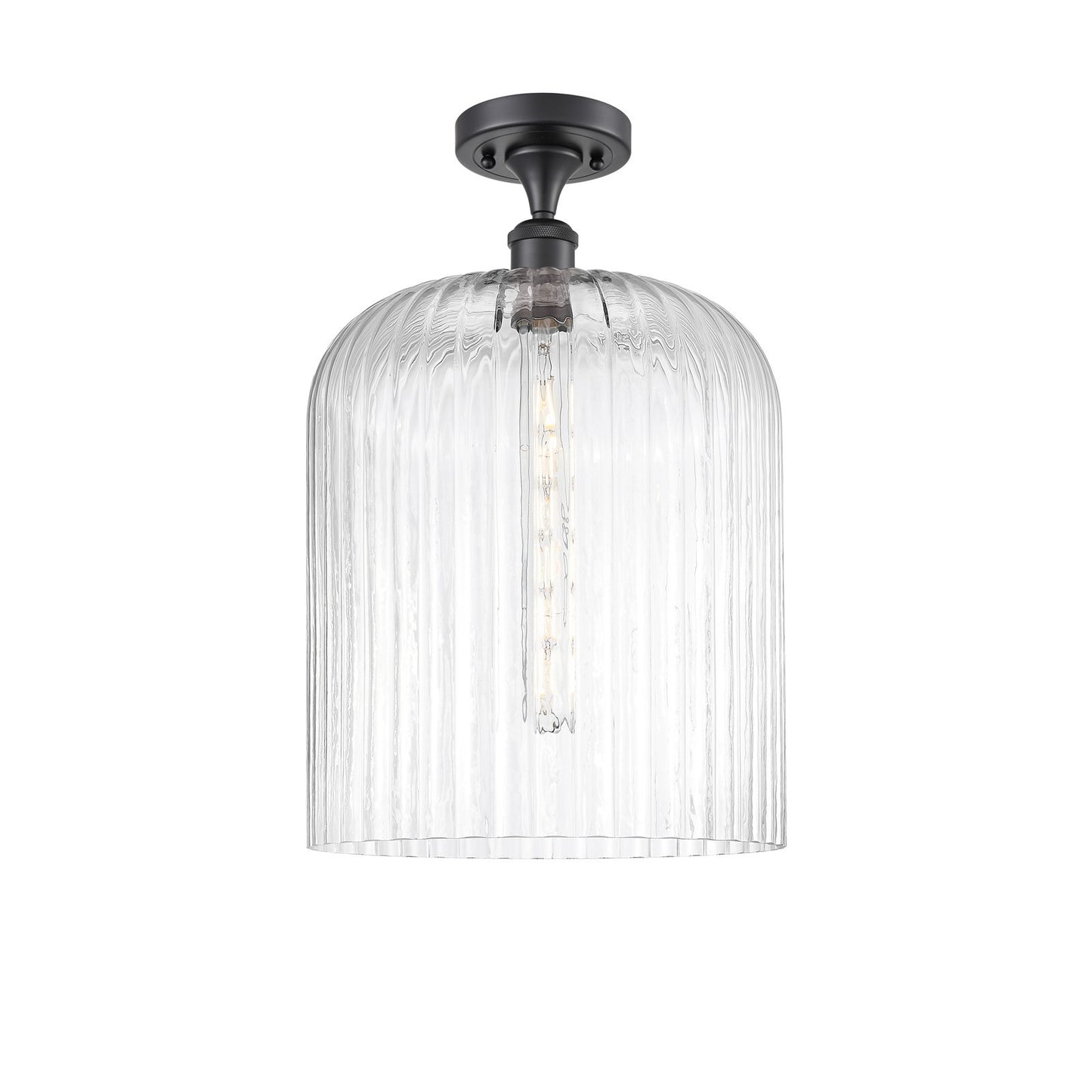 Innovations Bridal Veil 5in 1-Light Semi-Flush Mount | Industrial Matte Black Steel and Clear Ribbed Glass | Damp-Rated | Model 616-1F-BK-G559-12CL