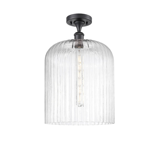 Innovations Bridal Veil 5in 1-Light Semi-Flush Mount | Industrial Matte Black Steel and Clear Ribbed Glass | Damp-Rated | Model 616-1F-BK-G559-12CL