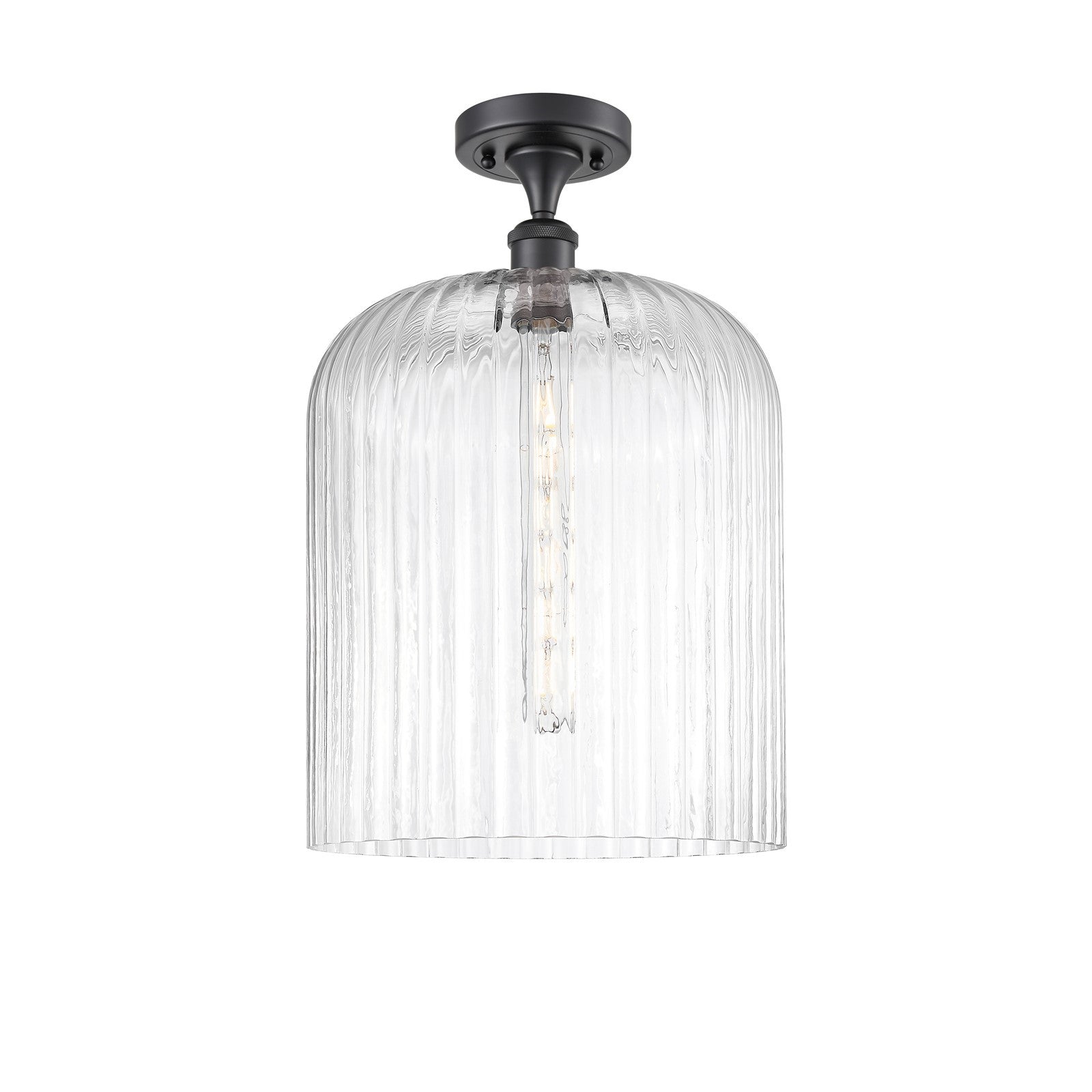 Innovations Bridal Veil 5in 1-Light Semi-Flush Mount | Industrial Matte Black Steel and Clear Ribbed Glass | Damp-Rated | Model 616-1F-BK-G559-12CL