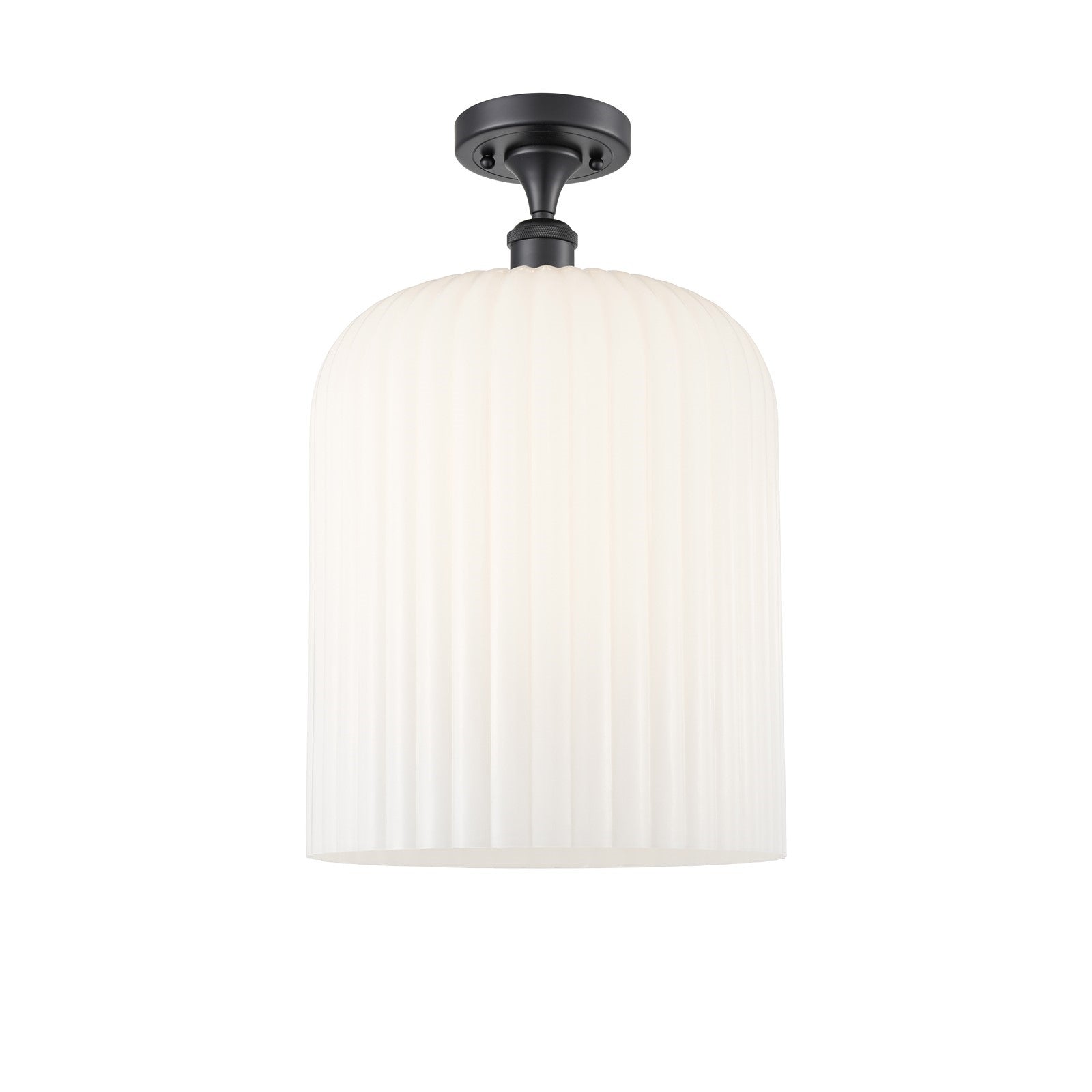 Innovations Bridal Veil 5in 1-Light Semi-Flush Mount | Industrial Matte Black Steel and Gloss White Ribbed Glass | Hallway & | Model 616-1F-BK-G559-12GWH