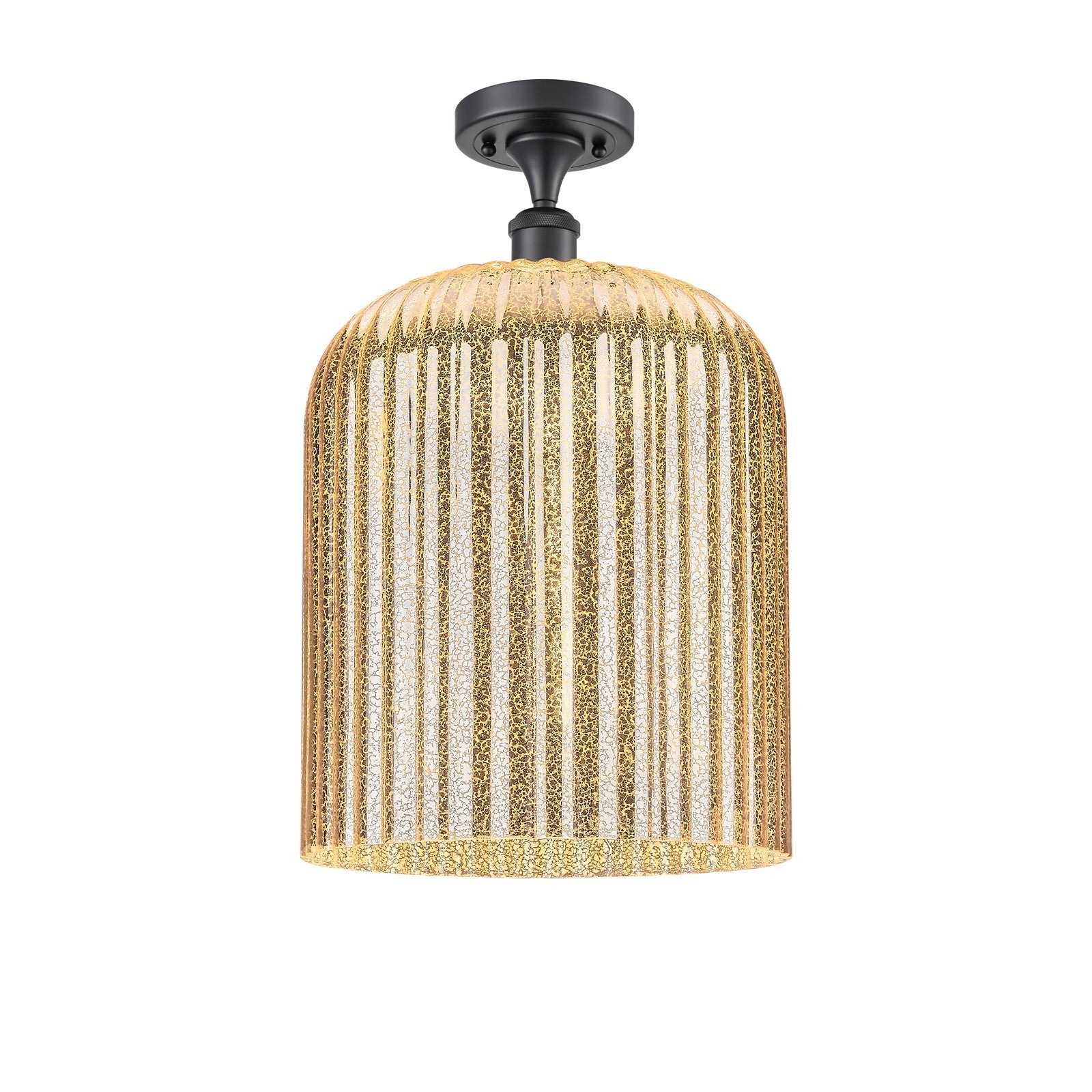 Innovations Bridal Veil 12in 1-Light Semi-Flush Mount | Art Nouveau Matte Black Steel and Mercury Ribbed Glass | Entryway & | Model 616-1F-BK-G559-12ME