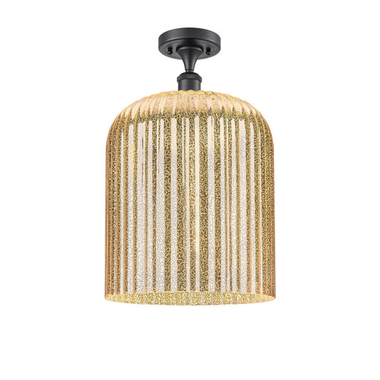 Innovations Bridal Veil 12in 1-Light Semi-Flush Mount | Art Nouveau Matte Black Steel and Mercury Ribbed Glass | Entryway & | Model 616-1F-BK-G559-12ME