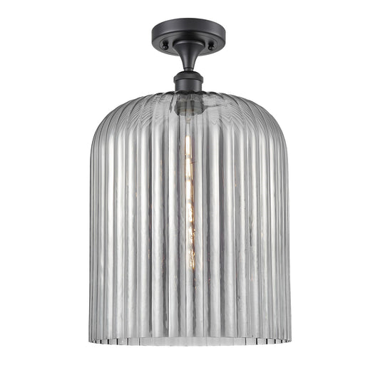 Innovations Bridal Veil 5in 1-Light Semi-Flush Mount | Industrial Matte Black Steel and Light Smoke Ribbed Glass | Entryway & | Model 616-1F-BK-G559-12SM