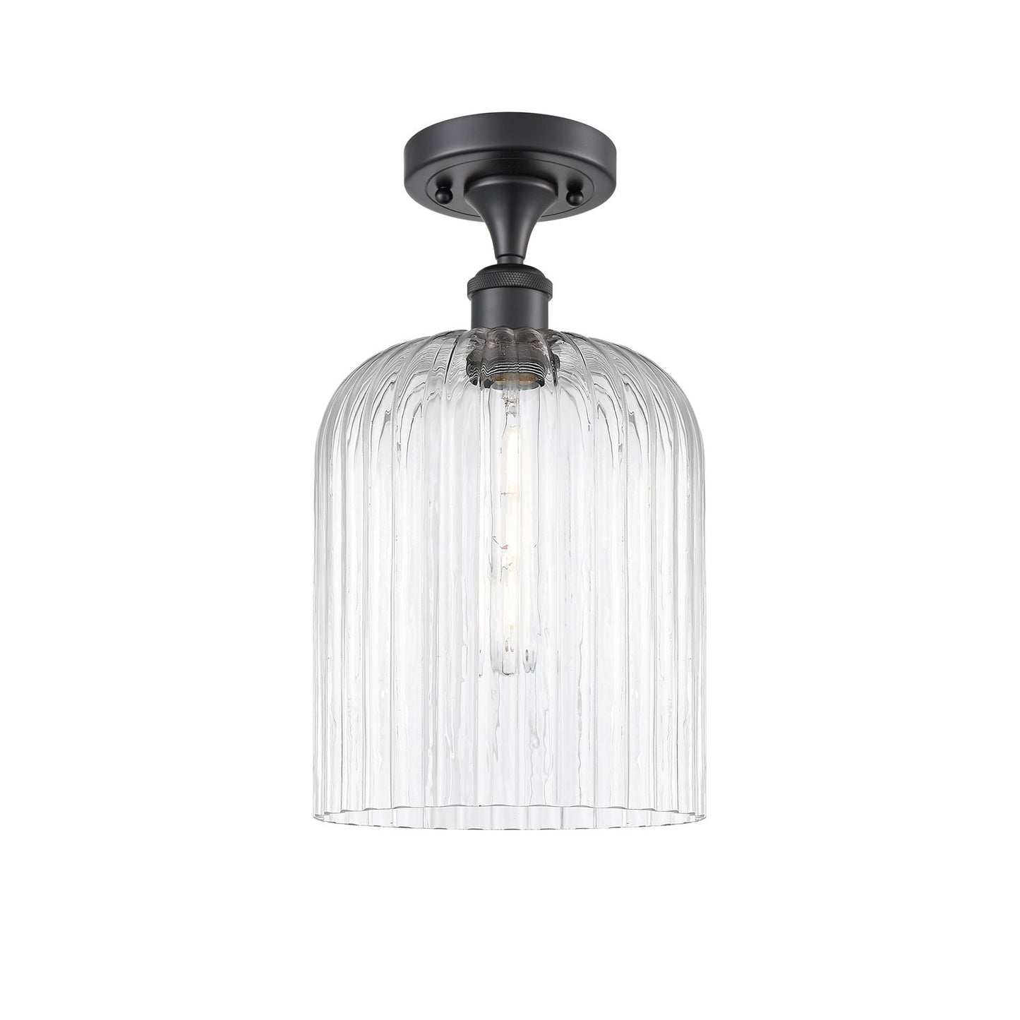 Innovations Bridal Veil 5in 1-Light Semi-Flush Mount | Industrial Matte Black Steel and Clear Ribbed Glass | Kitchen & Hallway | Model 616-1F-BK-G559-8CL