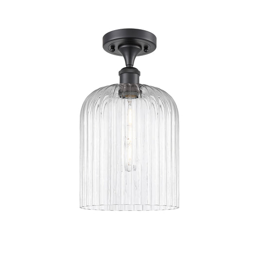 Innovations Bridal Veil 5in 1-Light Semi-Flush Mount | Industrial Matte Black Steel and Clear Ribbed Glass | Kitchen & Hallway | Model 616-1F-BK-G559-8CL