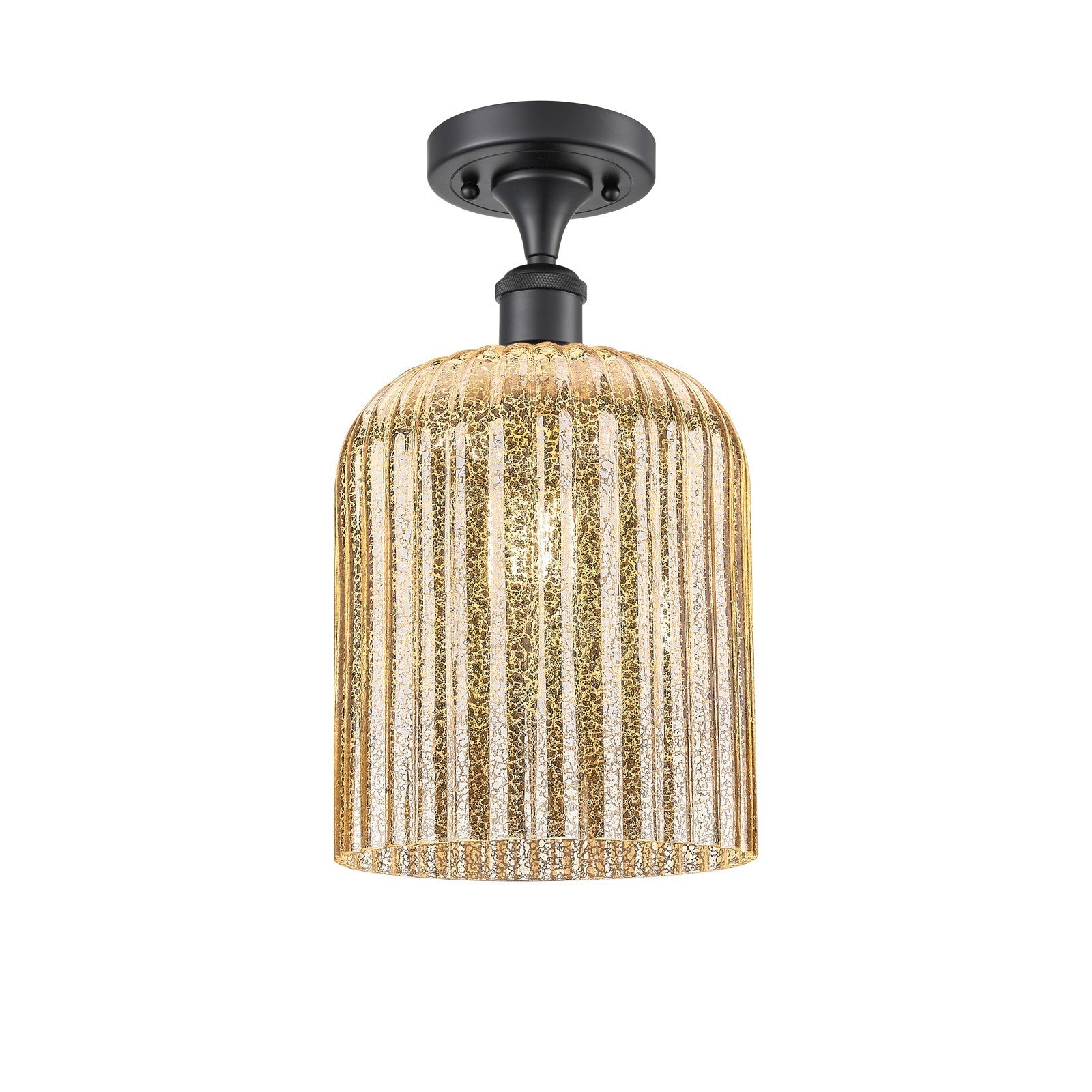 Innovations Bridal Veil 5in 1-Light Semi-Flush Mount | Art Nouveau Matte Black Steel and Mercury Ribbed Glass | Hallway & Foyer | Model 616-1F-BK-G559-8ME