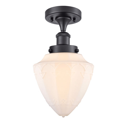Innovations Bullet 6in 1-Light Semi-Flush Mount | Industrial Matte Black Steel and Matte White Frosted Glass | Hallway & Entryway | Model 616-1F-BK-G661-7