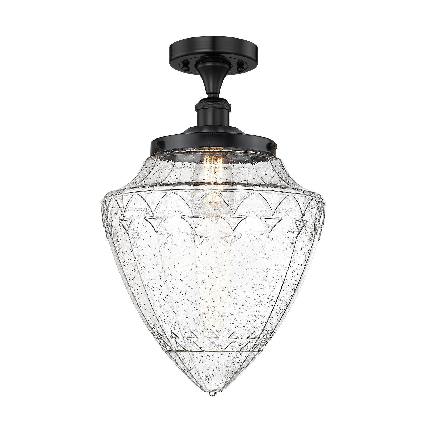 Innovations Bridgeton 12in 1-Light Semi-Flush Mount | Traditional Matte Black Steel and Seedy Glass | Entryway & Hallway | 11.75 | Model 616-1F-BK-G664-12