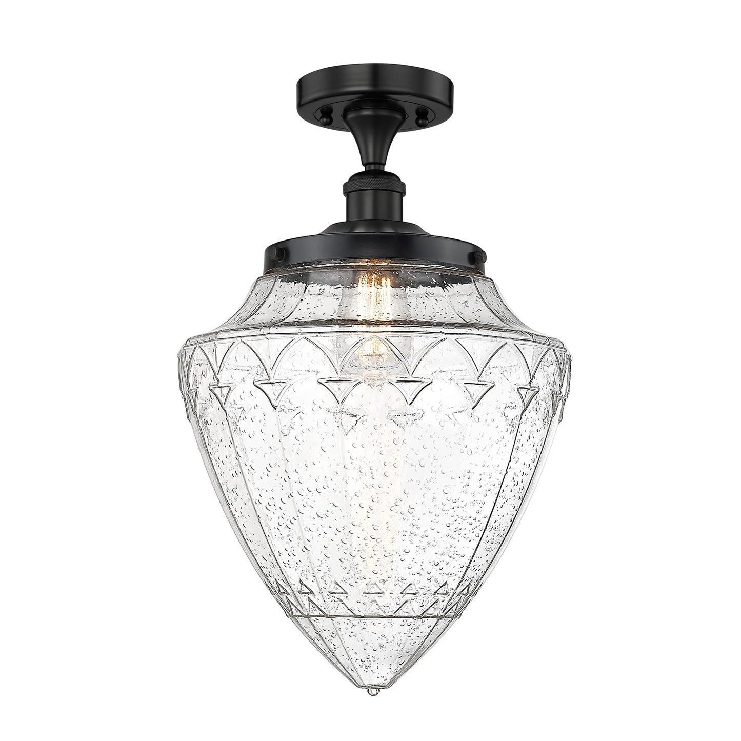 Innovations Bridgeton 12in 1-Light Semi-Flush Mount | Traditional Matte Black Steel and Seedy Glass | Entryway & Hallway | 11.75 | Model 616-1F-BK-G664-12